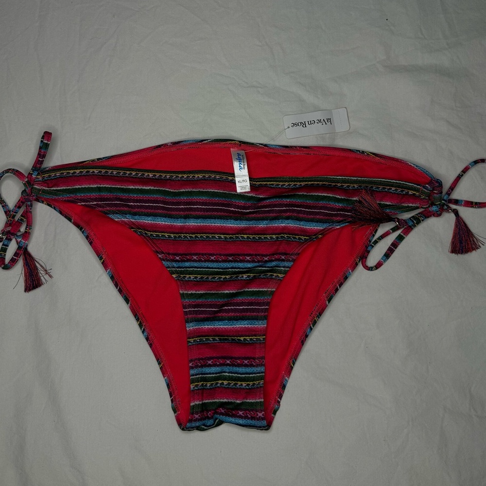 NWT LA VIE EN ROSE Multicolor Striped Bikini Set - Adjustable - Boho XL - Picture 5 of 11
